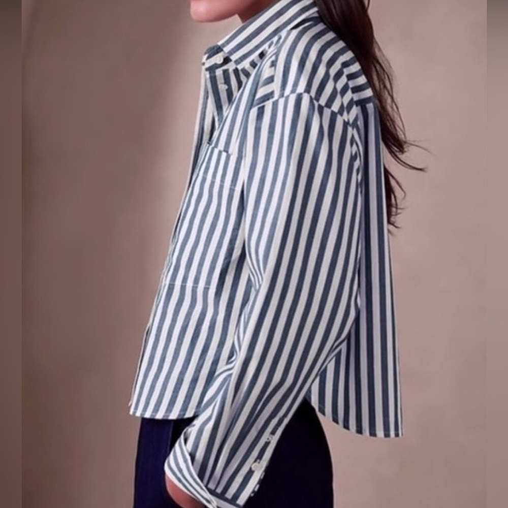 NWT BANANA REPUBLIC CROP (TALL) BUTTON DOWN SHIRT DROP SHOULDER VENT SIDE W TABS
